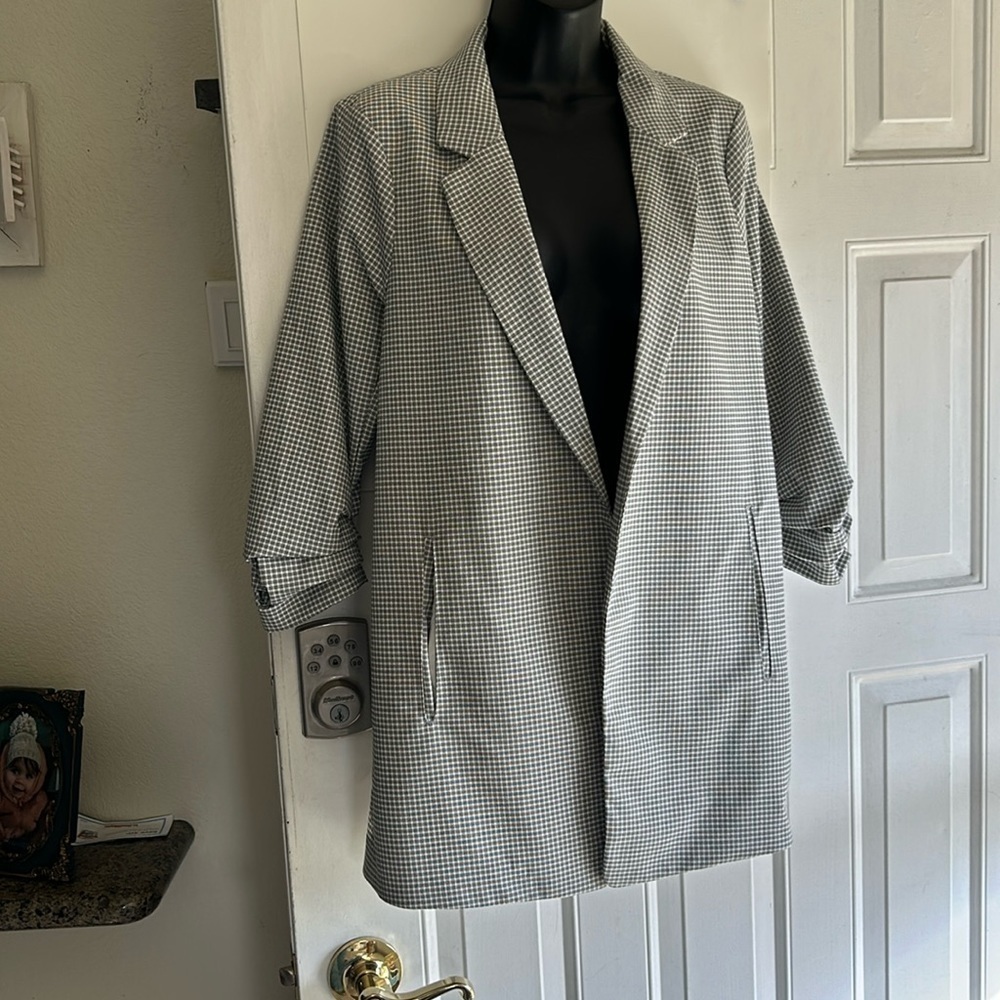 RACHEL ZOE CHECKED  JACKET GREY AND WHITE M